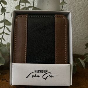 Handmade Brown and Black Leather Bi-Fold Wallet